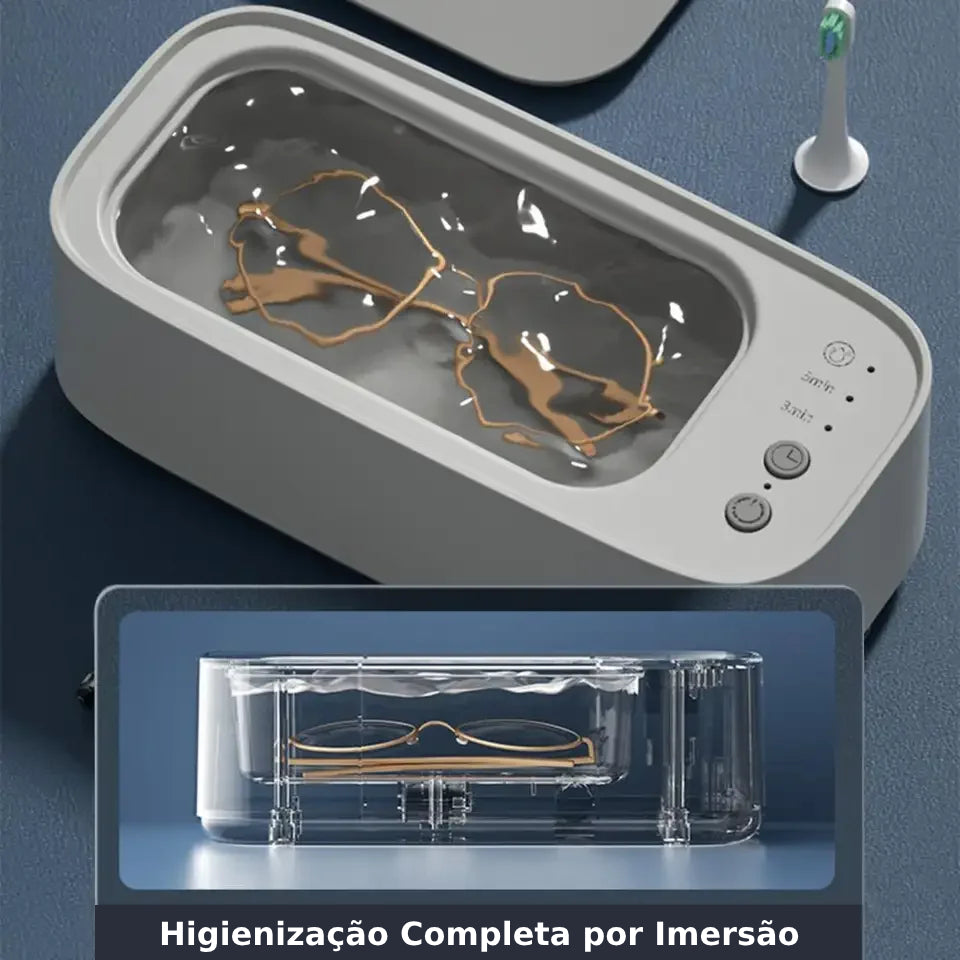 Clean-Care Machine - Higienizador Ultrassônico Portátil para Óculos, Relógios, Joias e Similares