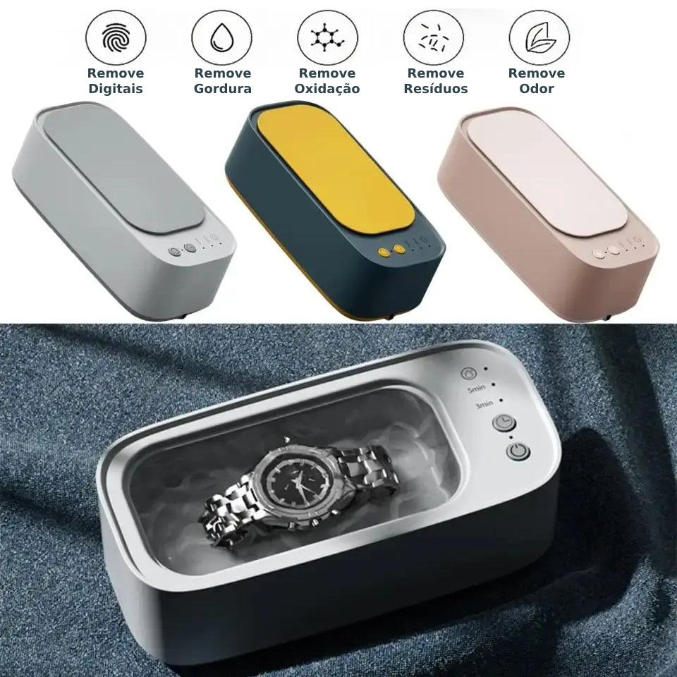 Clean-Care Machine - Higienizador Ultrassônico Portátil para Óculos, Relógios, Joias e Similares