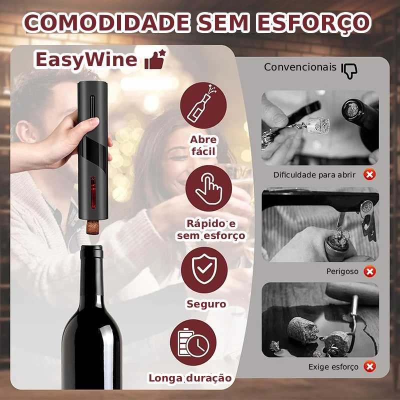 EasyWine - Kit Saca-Rolhas Elétrico com Aerador, Rolha, Cortador de Rótulo e Abridor de Garrafas Recarregável