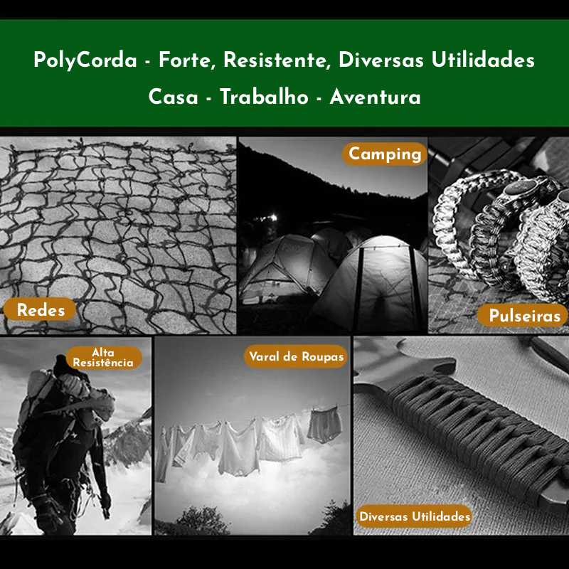 PolyCorda de Poliester Trançado de 4mm  - Náutica, Camping, Militar, Paraquedismo, Aventura, Casa e Trabalho