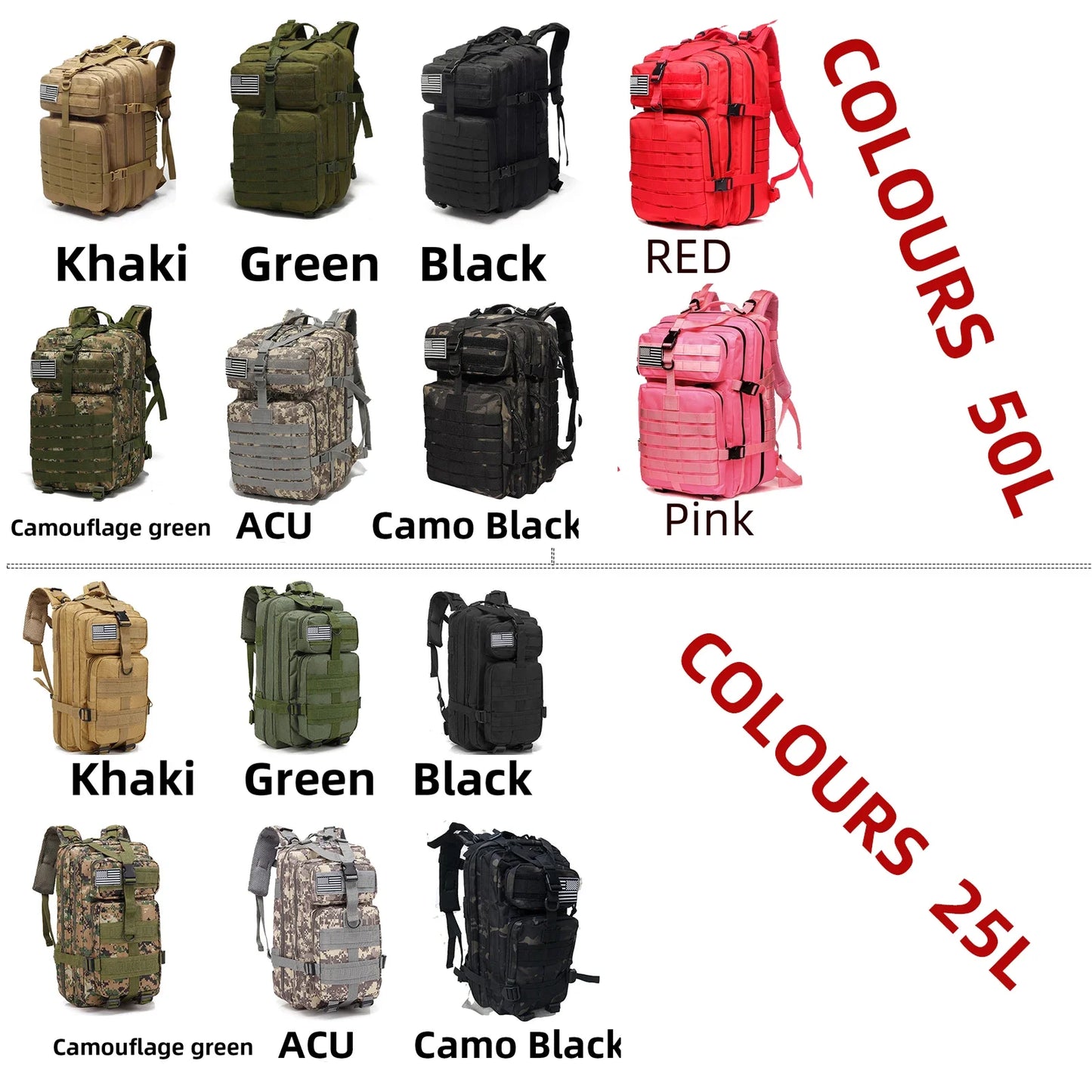 Mochila Militar Adventure - A Prova D'Água - Capacidade de 25 e 50 Litros - Diversas Cores